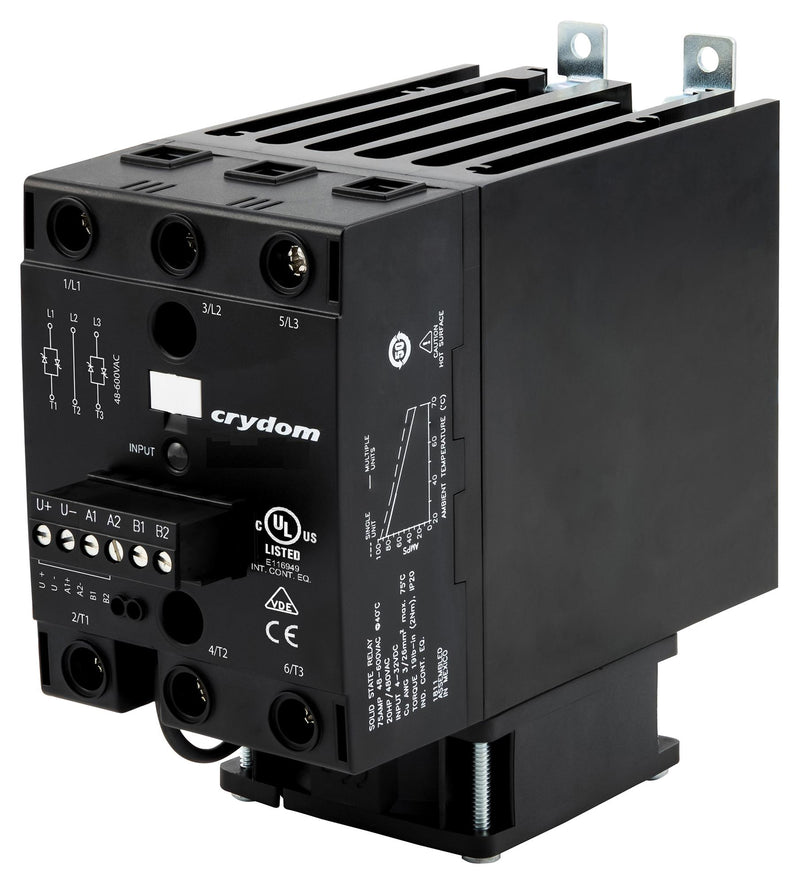 SENSATA/CRYDOM DR6760D60P Solid State Relay, 60 A, 600 VAC, DIN Rail, Cage Clamp, Zero Voltage Turn On