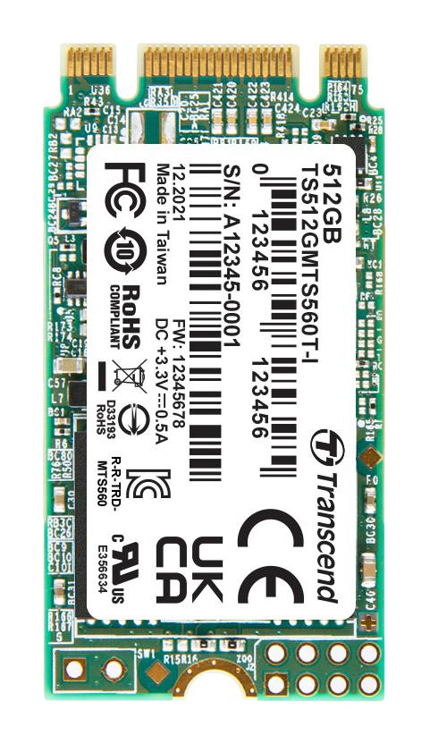 TRANSCEND TS512GMTS560TI-VS1 SSD, Internal, M.2 2242, SATA 6 Gb/s (SATA III), 512 GB, 3D NAND