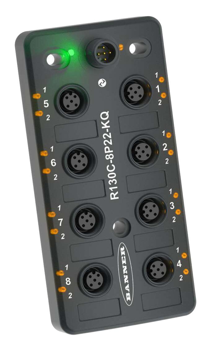 BANNER ENGINEERING R130C-8P22-KQ Signal Converter, 8-Port, IO-Link, Discrete, PNP, 2 Channels, 30 VDC