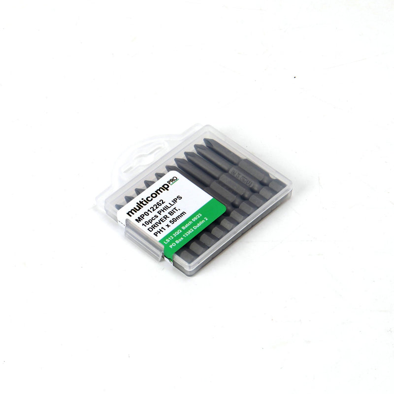 MULTICOMP PRO MP012262 Phillips Bit, 10 Pieces of Phillips Driver Bits, PH1, 50mm, S2