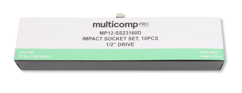 MULTICOMP PRO MP12-SS23160D Impact Socket Set, 10 Pieces of 10/12/13/14/15/17/19/21/22/24mm Impact Socket Drives 1/2"