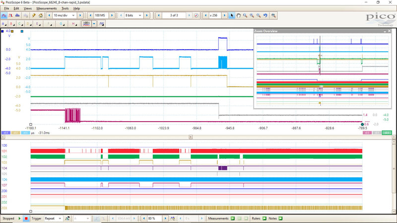 PICO TECHNOLOGY PICOSCOPE 6804E PC USB Oscilloscope, PicoScope 6000E Series, 8 Channel, 500 MHz, 5 GSPS, 2 Gpts, 850 ps