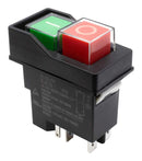E-SWITCH KJE32212111 Industrial Pushbutton Switch, KJE32 Series, DPST-NO-DM, Double Headed - Square, Green, Red