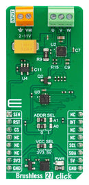MIKROELEKTRONIKA MIKROE-5910 Add-On Board, Brushless 27 Click, TMC6300, 3-Phase BLDC/PMSM Motor Driver, I2C, 3.3V/5V in