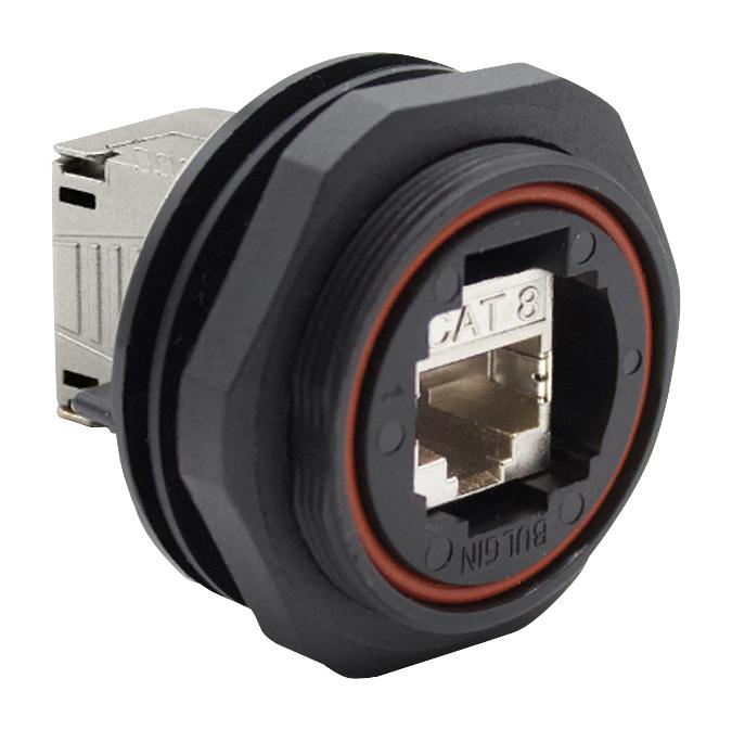 BULGIN LIMITED PX0856/KS Modular Connector, RJ45 Jack, 1 x 1 (Port), 8P8C, Cat8, IP68, IP69K, Panel Mount