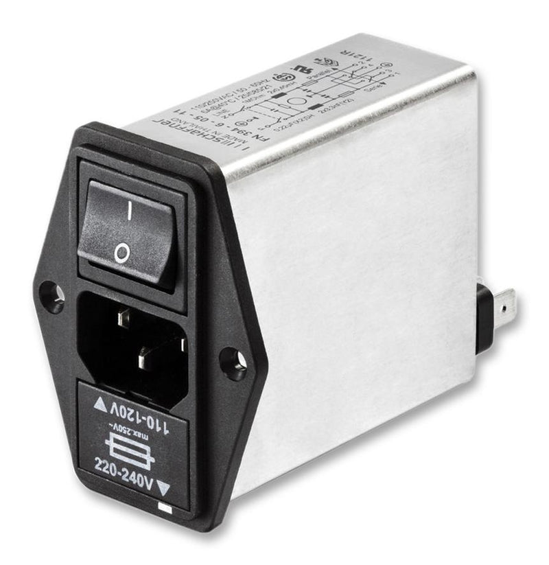 Schaffner FN1394-6-05-11 FN1394-6-05-11 Filtered IEC Power Entry Module C14 General Purpose 6 A 250 VAC 2-Pole Switch