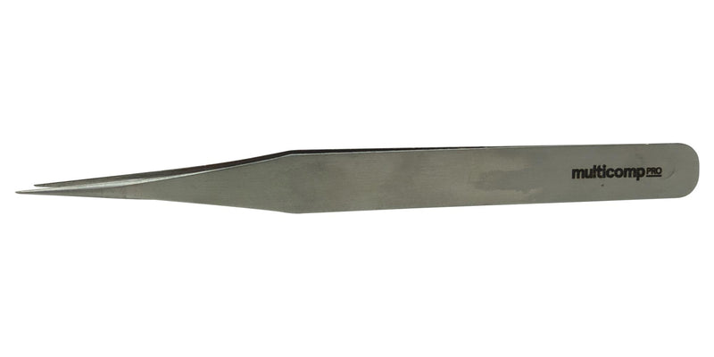 MULTICOMP PRO MP015190 Tweezers, Straight Tip, 120mm OAL, Stainless Steel Body/Tip