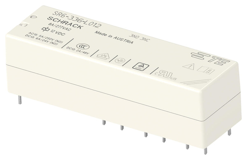 SCHRACK - TE CONNECTIVITY 2-1558736-4 Power Relay, 3PST-NO, 3PST-NC, 12 VDC, 8 A, SR6 Series, Through Hole, Non Latching