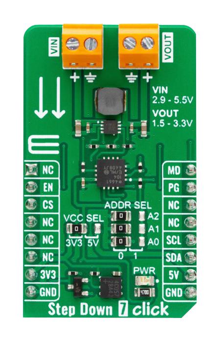 MIKROELEKTRONIKA MIKROE-5754 Add-On Board, Step Down 7 Click, mikroLab/EasyStart/mikromedia Starter/Fusion Development Kits