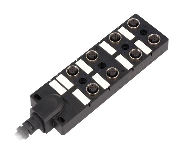 AMPHENOL LTW DB12-5A8CAB-DPS7B04 Sensor Distribution Box, Black, 4m Cable, M12 Connector - 5 Pole, 8 Ports, M Series, IP67