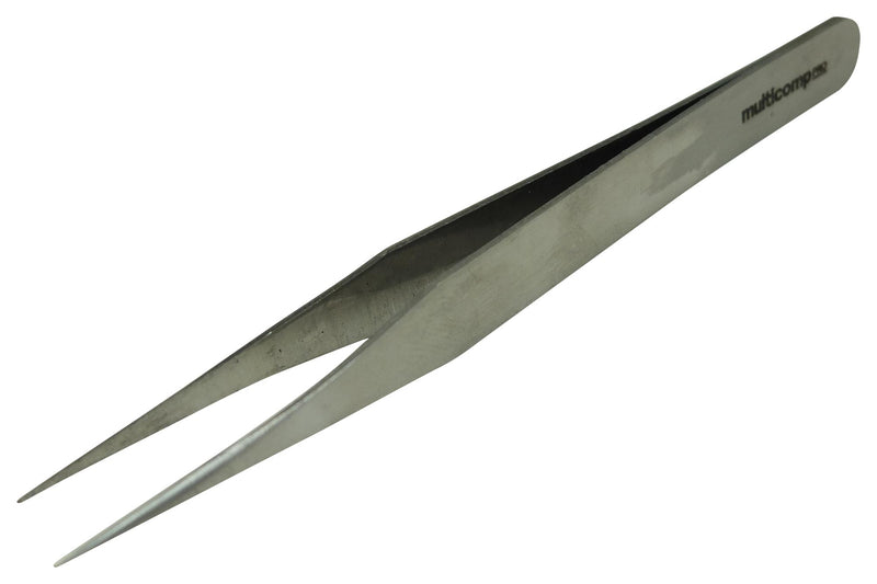 MULTICOMP PRO MP015190 Tweezers, Straight Tip, 120mm OAL, Stainless Steel Body/Tip
