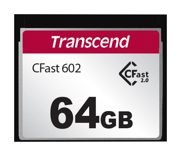 TRANSCEND TS64GCFX602 Flash Memory Card, MLC NAND, CFast 2.0 Card, 64 GB, 3.3 V, -5 &deg;C, 70 &deg;C