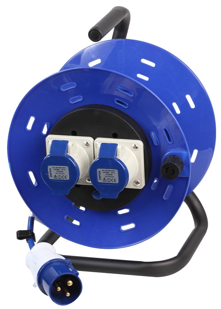 PRO ELEC PEL00956 Open Drum Cable Reel, 2-Gang Industrial Socket, 16A, 240V, 25m, Blue