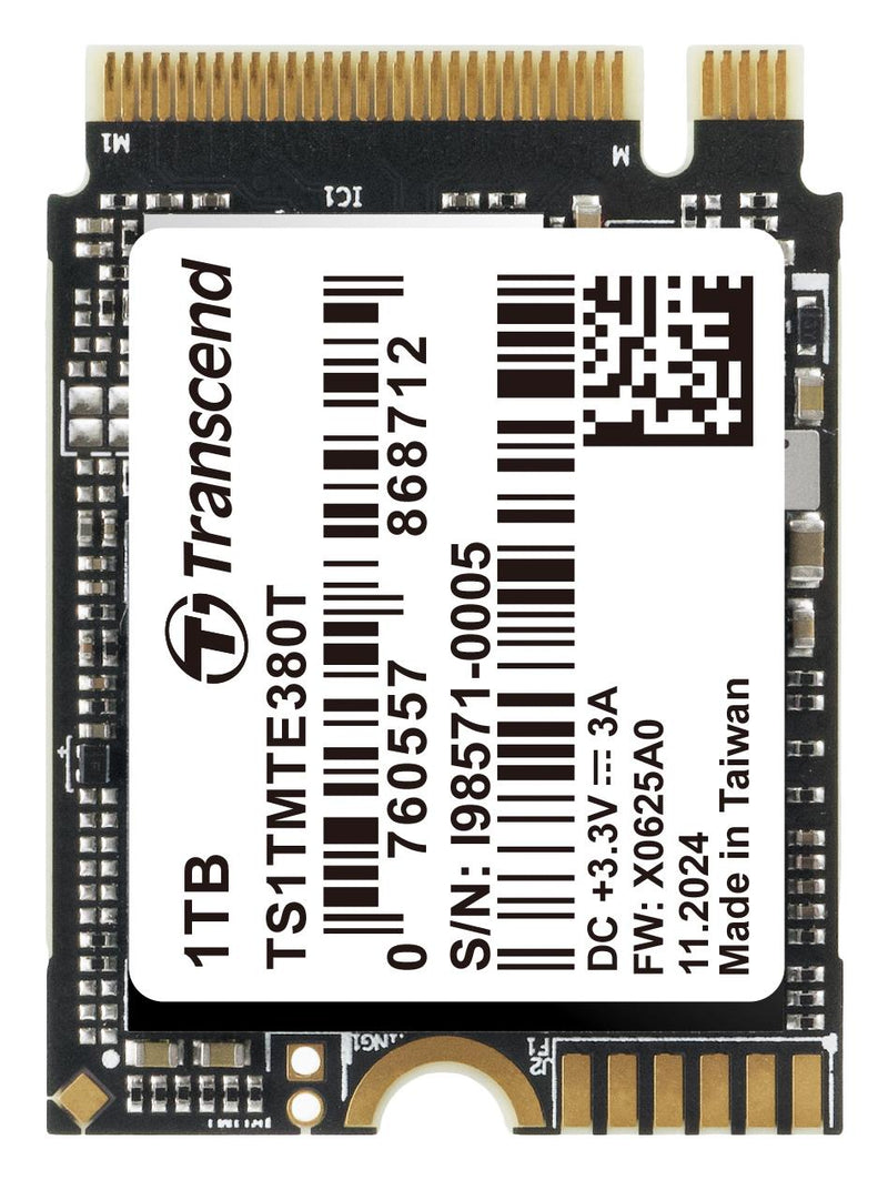 TRANSCEND TS1TMTE380T SSD, Internal, M.2 2230, PCIe Gen 4 x 4, NVMe, 1 TB, 3D NAND, AES 256-bit