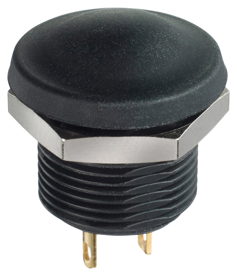 APEM IXP5S12M Industrial Pushbutton Switch, IX Series, 12 mm, SPST-NO, SPST-NC, Momentary, Round Domed, Black