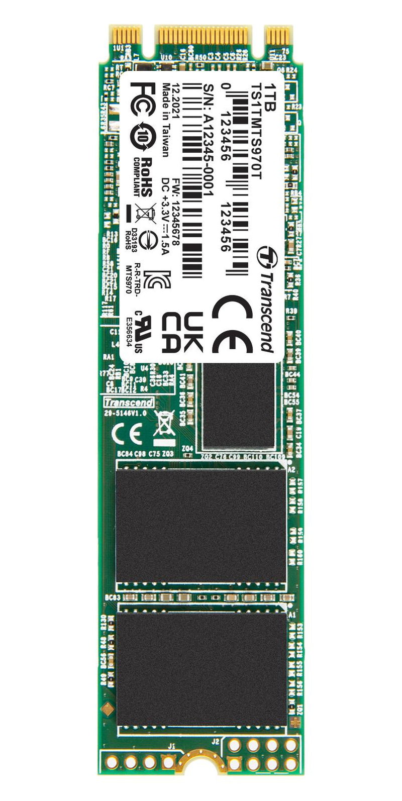 TRANSCEND TS1TMTS970T SSD, Internal, M.2 2280, SATA 6 Gb/s (SATA III), 1 TB, 3D NAND