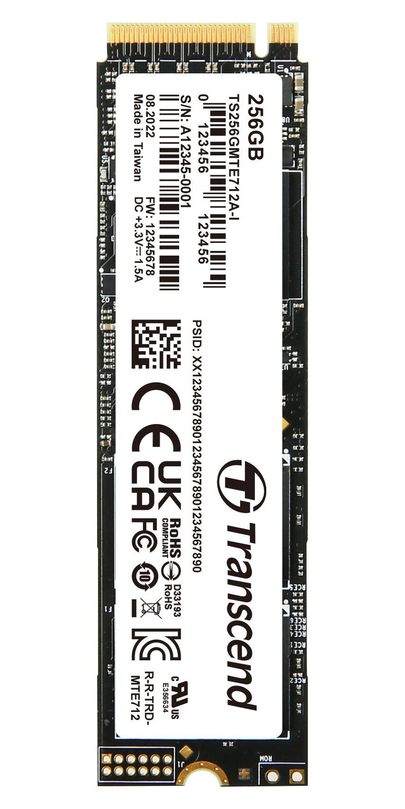 TRANSCEND TS256GMTE712A-I SSD, Internal, M.2 2280, PCle Gen4 x4, NVMe, 256 GB, 3D NAND, AES 256-bit