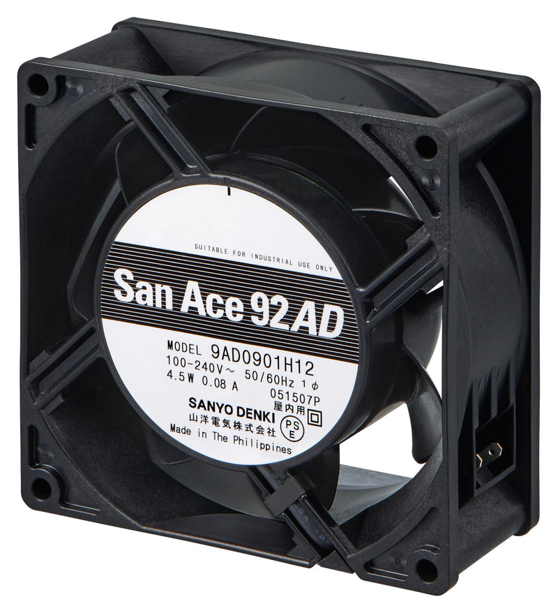 SANYO DENKI 9AD0901M121 AC Axial Fan, 100V to 240V, Square, 92 mm, 38 mm, Ball Bearing, 41.7 CFM