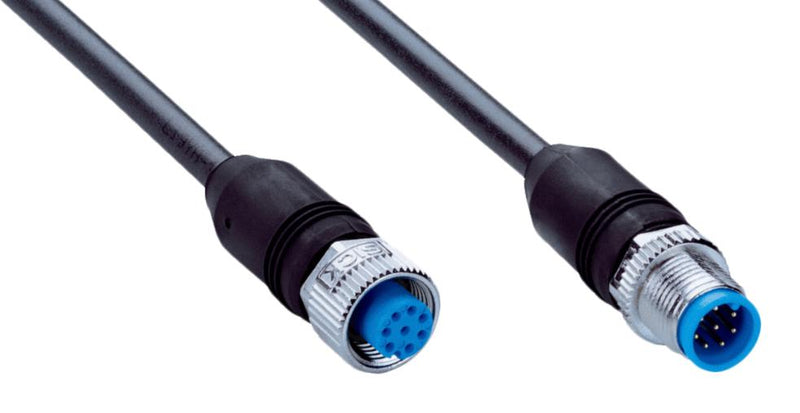 SICK YF2A28-010UA6M2A28 Sensor Cable, A Coded, Black, M12 Receptacle, M12 Plug, 8 Positions, 1 m, 3.3 ft