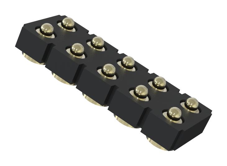 MULTICOMP PRO MP015209 Spring Loaded Connector, Pogo Pin Header, 2.54 mm, 2 Row, 10 Contacts, Surface Mount, Brass
