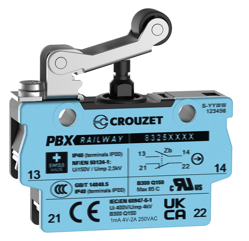 CROUZET 83255023 Microswitch, IP40, Standard, Roller Lever, SPDT-DB, Screw Clamp, 2 A