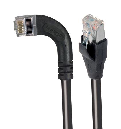 L-COM TRD695SZRA6BLK-1 Ethernet Cable, Cat6, 90&deg; RJ45 Plug to RJ45 Plug, FTP (Foiled Twisted Pair), Black, 304.8 mm