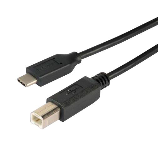 L-COM CAU2CB-5M USB Cable, Type B Plug to Type C Plug, 5 m, 16.4 ft, USB 2.0, Black