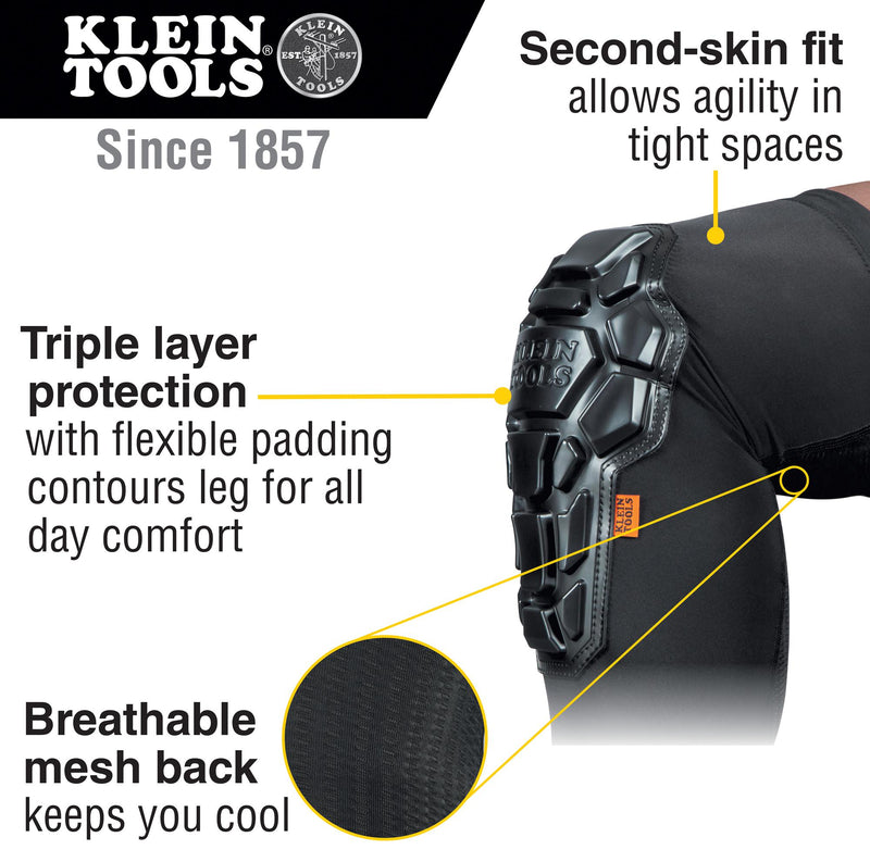 KLEIN TOOLS 60511 Knee Pad Sleeves, Heavy Duty, Unisex, Adult, Black, M/L