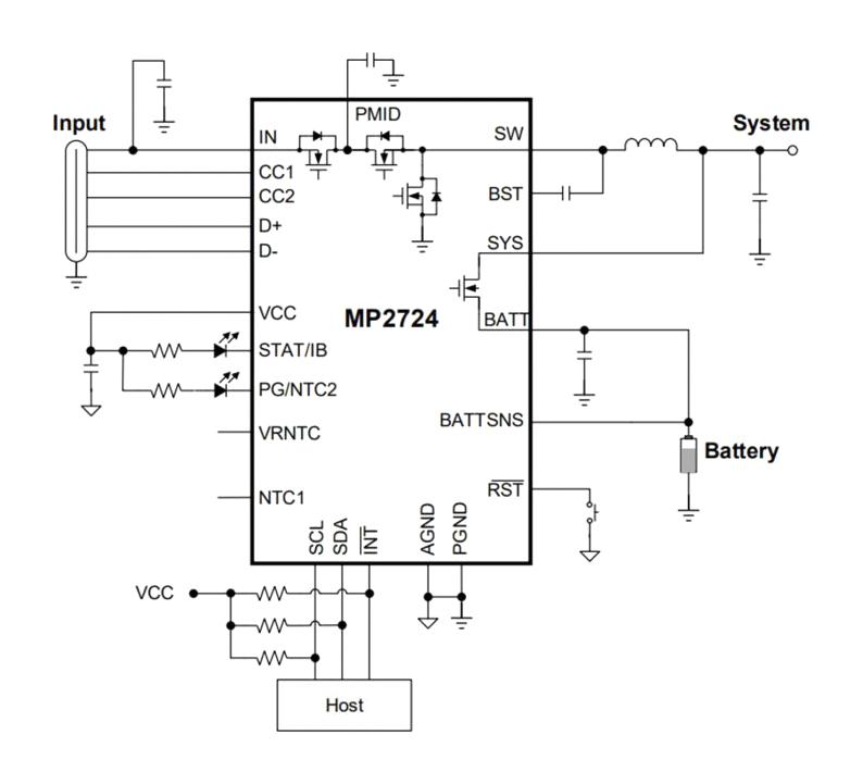 MONOLITHIC POWER SYSTEMS (MPS) MP2724GRH-0000-Z Buck Charger, Li-Ion, Li-Pol, 2.2A, 1 Cell, 26V Input, -40 to 125 &deg;C, QFN-22, T/R