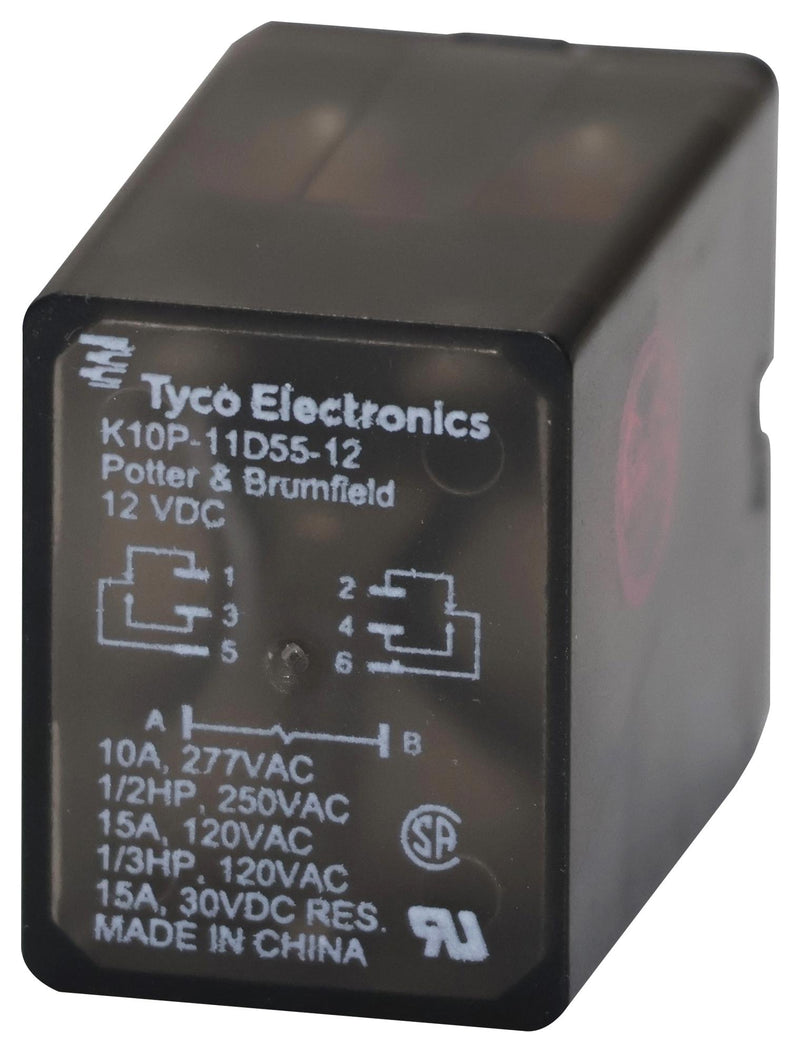 POTTER&BRUMFIELD - TE CONNECTIVITY K10P-11D55-12 Power Relay, DPDT, 12 VDC, 15 A, K10, Through Hole, Non Latching