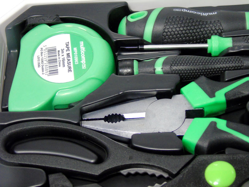 MULTICOMP PRO MP013669 Tool Set, 27-Pcs of Cutter Knife, Screwdriver Handle, Bits, 3M Measuring Tape, Scissors & Pliers