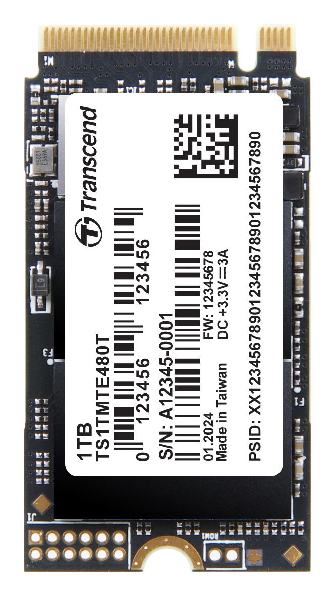 TRANSCEND TS1TMTE480T SSD, Internal, M.2 2242, PCIe Gen 4 x 4, NVMe, 1 TB, 3D NAND, AES 256-bit
