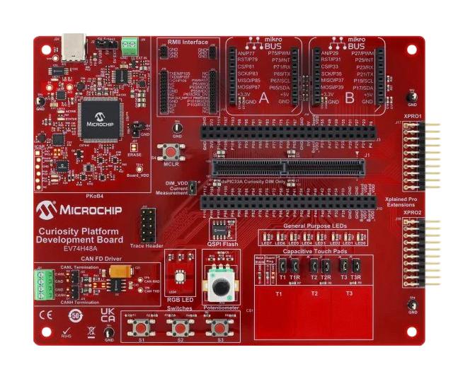 MICROCHIP BN61G23A Curiosity Platform Development Kit, PIC32AK1216GC41064, dsPIC33A, 32Bit, PIC32, dsPIC33