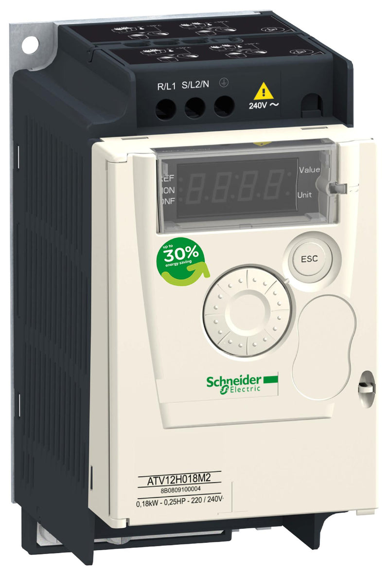 SCHNEIDER ELECTRIC ATV12P055M2 Motor Starter, Altivar 12 Series, Variable Speed Drive, Single Phase, 550 W, 3.5 A, 200 V to 240 V