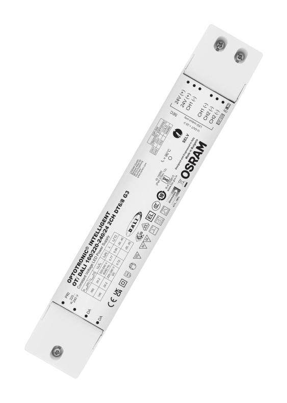 OSRAM OTI-DALI-160/220-240/24-2CHDT6/8-G3 LED Driver, Dimmable, w/ DALI, LED Lighting, 160 W, 24 V, 6.66 A, Constant Voltage, 198 V