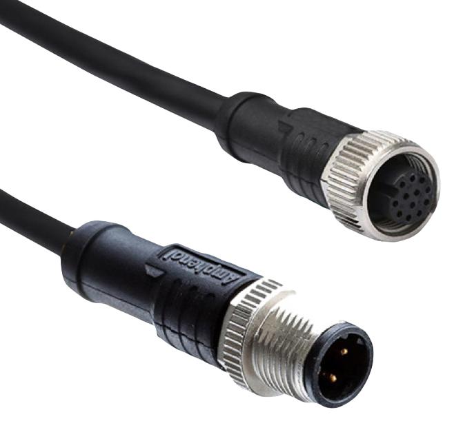 AMPHENOL LTW M12A05ML-12AFL-SD001 Sensor Cable, A Code, Black, M12 Plug, M12 Receptacle, 5 Positions, 1 m, 3.3 ft, M Series
