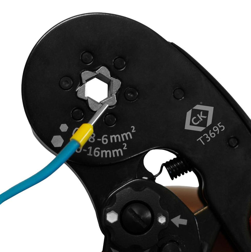 CK TOOLS T3695 Crimp Tool, Ratchet, CK Tool 0.08mm&sup2;-16mm&sup2;/28-6AWG Bootlace Ferrules GTIN UPC EAN: 5013969249194