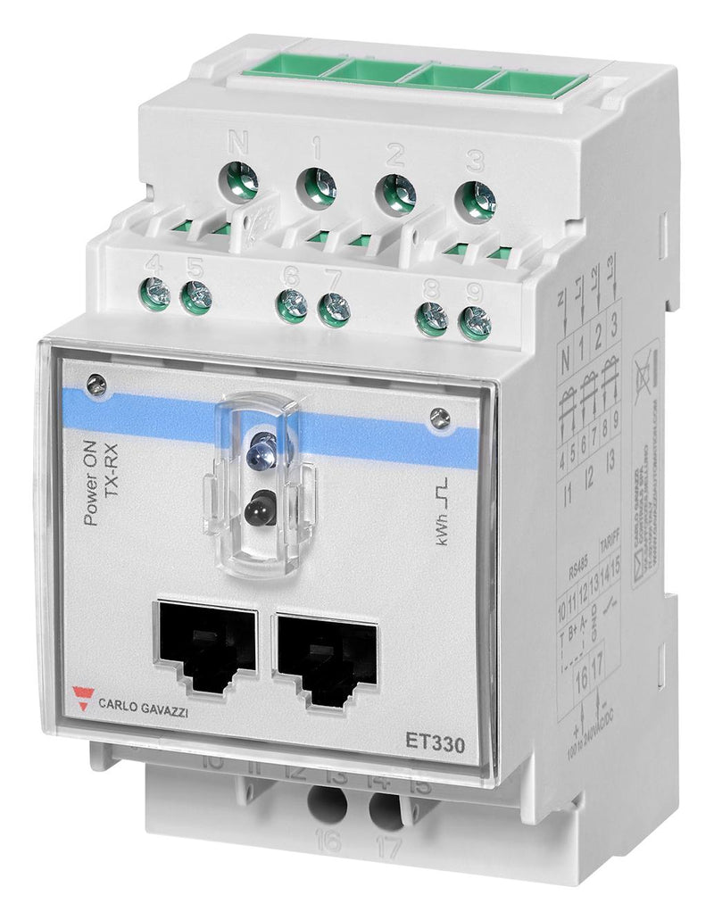 CARLO GAVAZZI ET330DINAV53HS1X Energy Transducer, 3 Phase, 230VAC to 277VAC, 400VAC to 480VAC, IP20, DIN Rail, ET330 Series