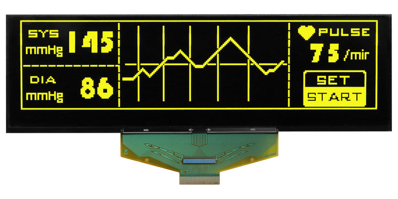 MIDAS DISPLAYS MCOT256064CY-YM Graphic OLED, 256 x 64 Pixels, Yellow on Black, 2.5V, Parallel, SPI, 146mm x 45mm, -40 &deg;C