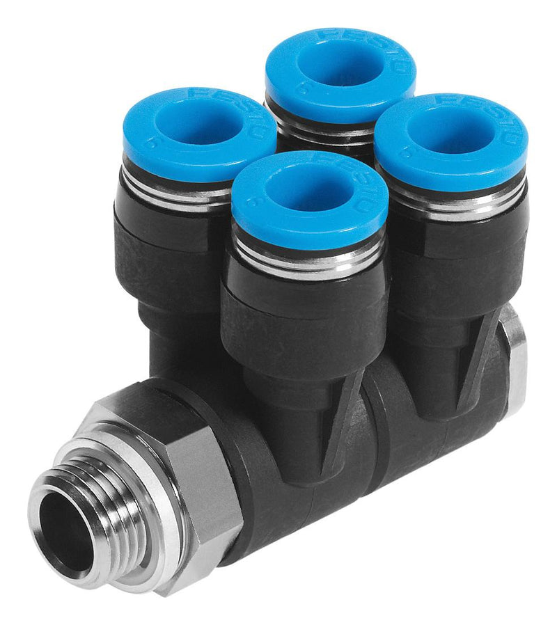 FESTO 186245 Multiple Distributor, G1/4, 6 bar, 6 mm Outer Dia Tube, PBT (Polybutylene Terephthalate) QSLV4-G1/4-6 multiple distributor