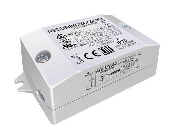 RECOM POWER RACD06-700 LED Driver, Constant Current, 6 W, 12 VDC, 700 mA, Constant Current, Constant Voltage, 90 V