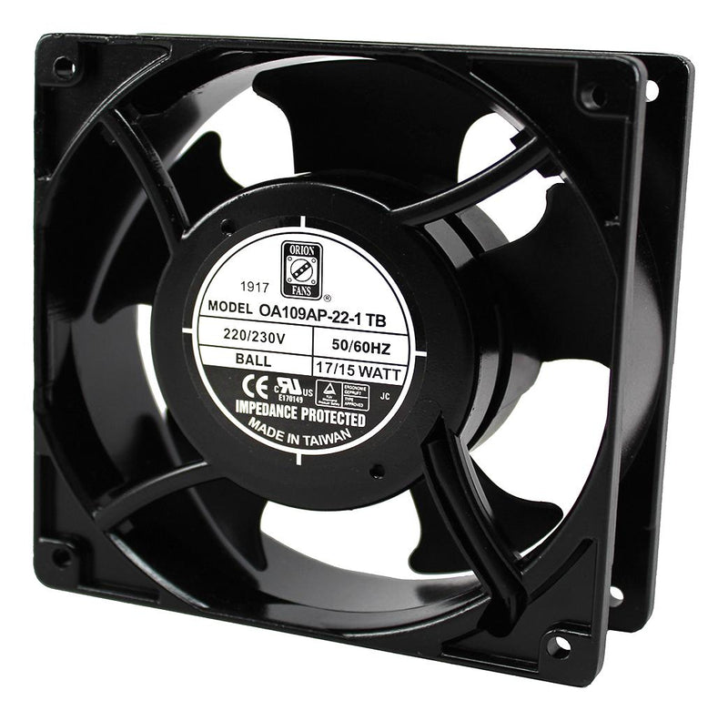 ORION FANS OA109AP-22-1TB AC Axial Fan, 230V, Square, 120 mm, 38 mm, Ball Bearing, 104 CFM