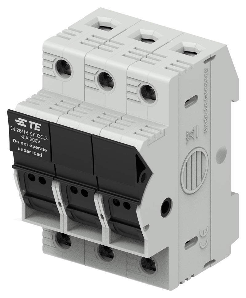 TE CONNECTIVITY 1SNF100035R0000 Fuse Holder, Modular, DIN Rail, 3 Fuses, 30 A, 600V, 600VAC, Class CC, Screw Clamp
