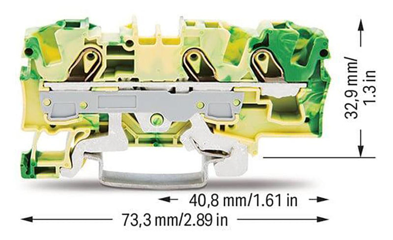 WAGO 2006-1307 DIN Rail Mount Terminal Block, 3 Ways, 20 AWG, 8 AWG, 6 mm&sup2;, Clamp