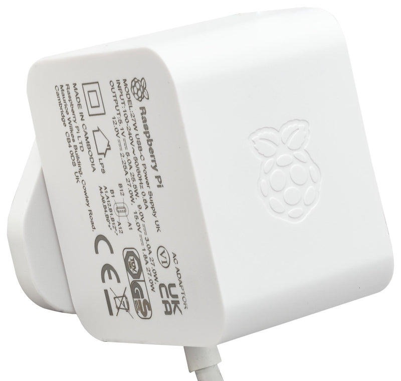 RASPBERRY-PI SC1407 Power Supply, USB-C, 5.1 V, 5 A, White, EU Plug