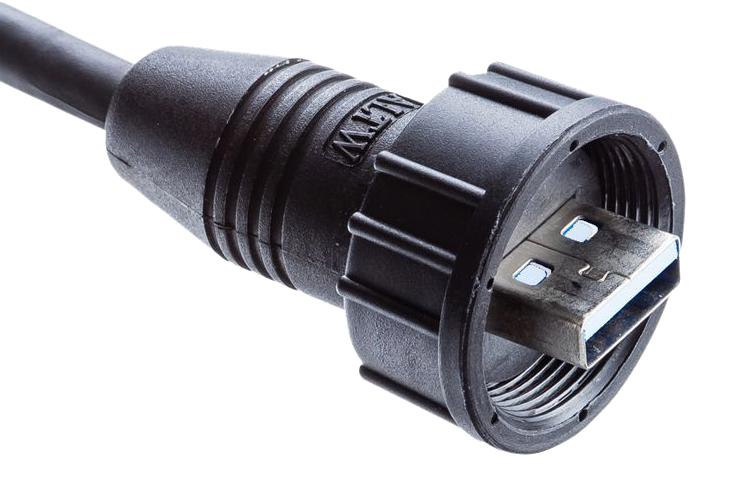 AMPHENOL LTW UA-20BFMM-SL7A01 USB Cable, Overmolded, USB Type A Plug to Free End, 1 m, 3.3 ft, USB 2.0, Black