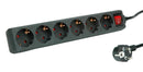 ROLINE 19.07.1075 Extension Lead, With Switch, Black, 6 Outlets, Schuko, 250 V, Schuko, 3 m