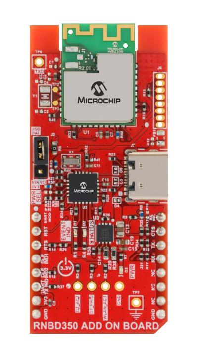 MICROCHIP EV65D15A Add On Board, RNBD350PE-I100, Plug-and-Play Bluetooth Low Energy