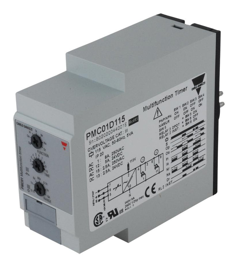CARLO GAVAZZI PMC01D115. Analogue Timer, Multi Voltage, PMC01 Series, Multifunction, 7 Ranges, 0.1 s, 100 h