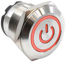 E-SWITCH PVHC4F23SS615 Vandal Resistant Switch, 24V LED Ring/Power, PVHC4 Series, 19 mm, SPST-NO-DM, Off-On, Round Flat